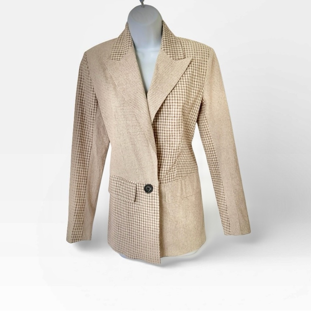 Anthropologie Avec Les Filles checked patchwork blazer XS beige long sleeve